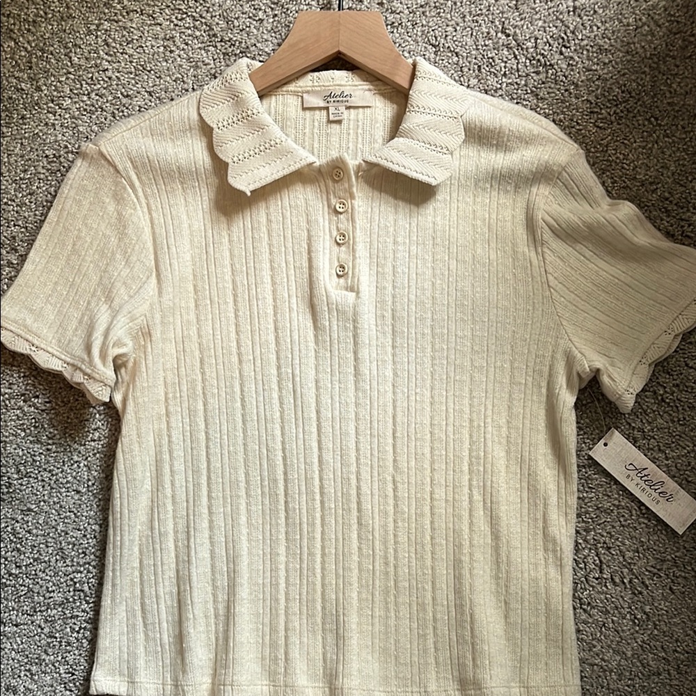 πΈπ 5 for $20!! ππΈ Atelier by Kirious Cream Ribbed Crop Polo Shirt - Picture 5 of 5